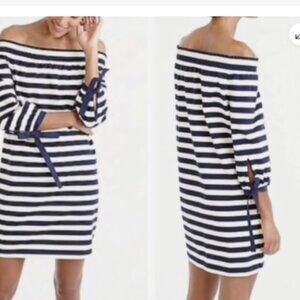 J. Crew Navy and Cream Striped Off Shoulder Dress Size XS